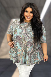 55 PSS-F {Best Of You} Aqua Paisley Print Top EXTENDED PLUS SIZE 4X 5X 6X