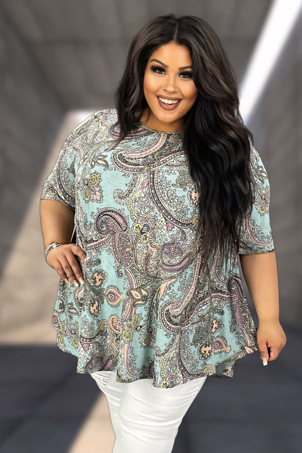 55 PSS-F {Best Of You} Aqua Paisley Print Top EXTENDED PLUS SIZE 4X 5X 6X
