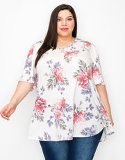14 PSS-W {Life Full Of Style} Ivory Floral V-Neck Tunic EXTENDED PLUS SIZE 3X 4X 5X