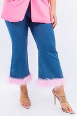 BT-I {Curve Delicious} Stretch Denim Jeans w/Pink Feathers PLUS SIZE XL 2X 3X