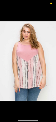 26 SV-A {New Beginnings} Pink Ivory Grey Print Top CURVY BRAND!!!  EXTENDED PLUS SIZE 4X 5X 6X