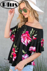 35 PSS-S {Eyes Are On Me} Black Floral Flutter Sleeve Top PLUS SIZE XL 2X 3X