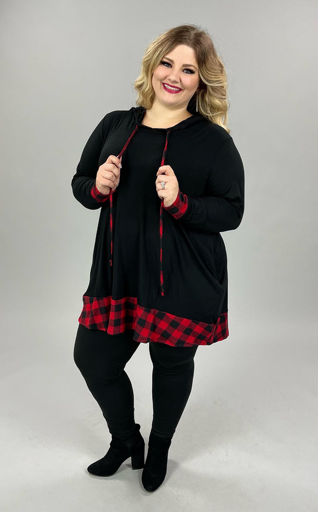 21 HD-E {Perfect Curvy} Black/Red Plaid Contrast Hoodie SALE!!! CURVY BRAND!! EXTENDED PLUS SIZE 3X 4X 5X 6X