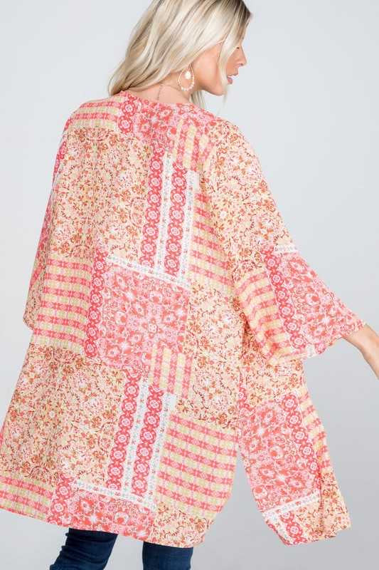 14 OT-Y {Beachside Cafe} SALE!! Coral Multi-Print Kimono PLUS SIZE XL 2X 3X