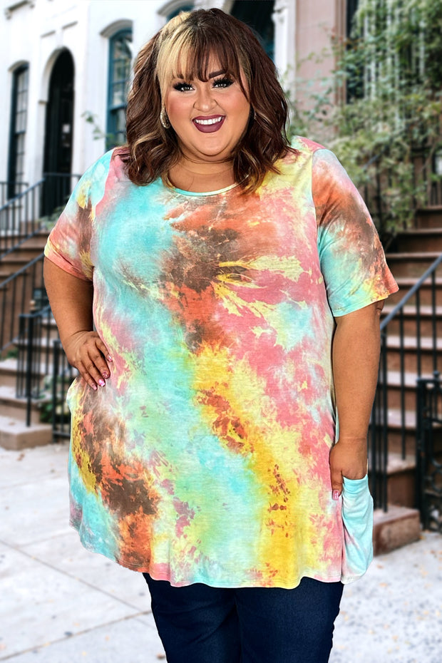 76 PSS-M {Majestic Moves} Teal/Mint Tie Dye Top EXTENDED PLUS SIZE 3X 4X 5X