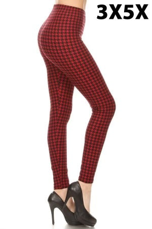 LEG-98 {To The Bank} Burgundy Houndstooth Leggings EXTENDED PLUS SIZE 3X/5X