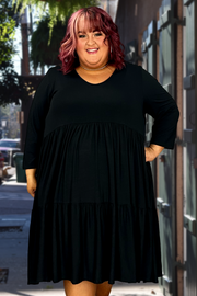 84 SQ-A {My Natural State} Black V-Neck Tiered Dress EXTENDED PLUS SIZE XL 2X 3X 4X 5X