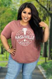 64 GT-E {Nashville Music City} Heather Mauve Graphic Tee PLUS SIZE 2X 3X