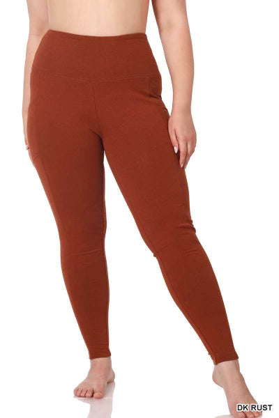 SALE!! BT-99 {Gym Code} Dk Rust Cotton Pocket Leggings PLUS SIZE 1X 2X 3X