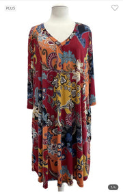 SALE!! 79 PQ-R {Falling For You} Wine Floral V-Neck Dress EXTENDED PLUS SIZE 3X 4X 5X