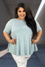 29 PSS-B {Sunny Outlook} Dusty Blue Polka Dot Tunic EXTENDED PLUS SIZE 3X 4X 5X