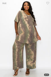 89 SET-B {Locked In} Olive Tie Dye Ribbed Pant Set SALE!!! CURVY BRAND!!!  EXTENDED PLUS SIZE 3X 4X 5X 6X