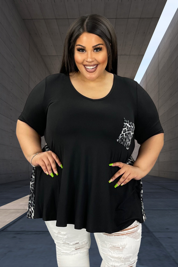 25 CP-J {Ready To Impress} Black/Charcoal Leopard V-Neck Top EXTENDED PLUS SIZE 3X 4X 5X