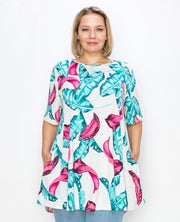 92 PSS-J {State Of Bliss} Multi-Color Leaf Print Top EXTENDED PLUS SIZE 3X 4X 5X