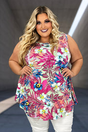 16 SV-T {Style Inspiration} Fuchsia Floral Sleeveless Top EXTENDED PLUS SIZE 3X 4X 5X