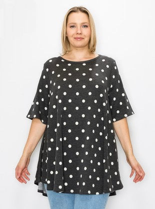 26 PSS-A {Fierce Contender} Charcoal Polka Dot Tunic EXTENDED PLUS SIZE 3X 4X 5X