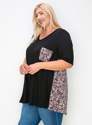 46 CP-B {Change Of Heart} Black/Multi Floral Print Top EXTENDED PLUS SIZE 3X 4X 5X